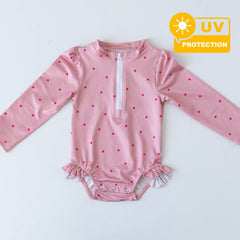 Mama Yoyo Mini Puantiye Desenli Önden Fermuarlı Uzun Kollu Alttan Çıtçıtlı Mayo 6-12 Ay