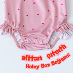 Mama Yoyo Mini Puantiye Desenli Önden Fermuarlı Uzun Kollu Alttan Çıtçıtlı Mayo 6-12 Ay