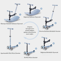 Micro Mini 6 in 1 Deluxe Rock and Go LED Scooter Ocean Slate