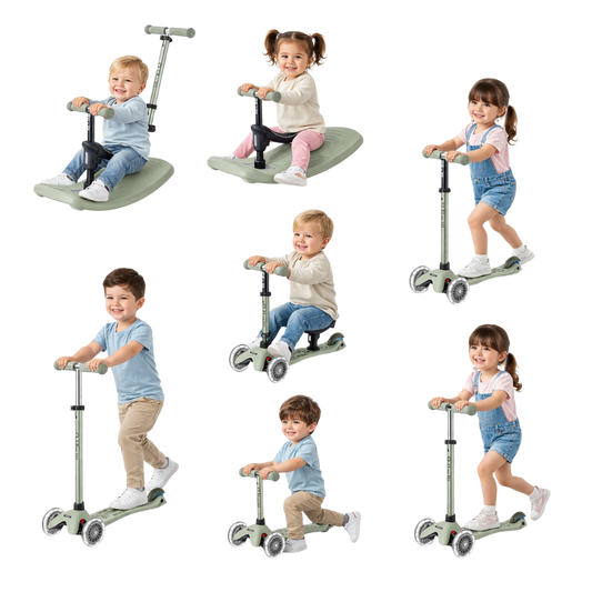 Micro Mini 6 in 1 Deluxe Rock and Go LED Scooter Olive Sage