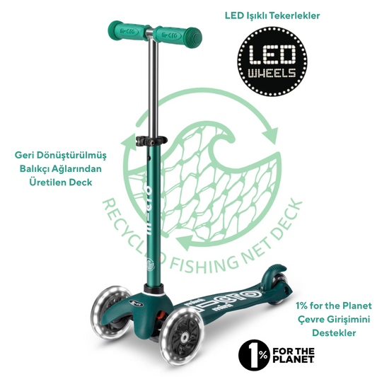 Micro Mini Deluxe 3 Tekerlekli ECO LED Scooter Green