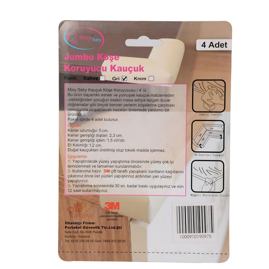 Miny Baby Kauçuk Jumbo Köşe Koruyucu 4’lü Gri