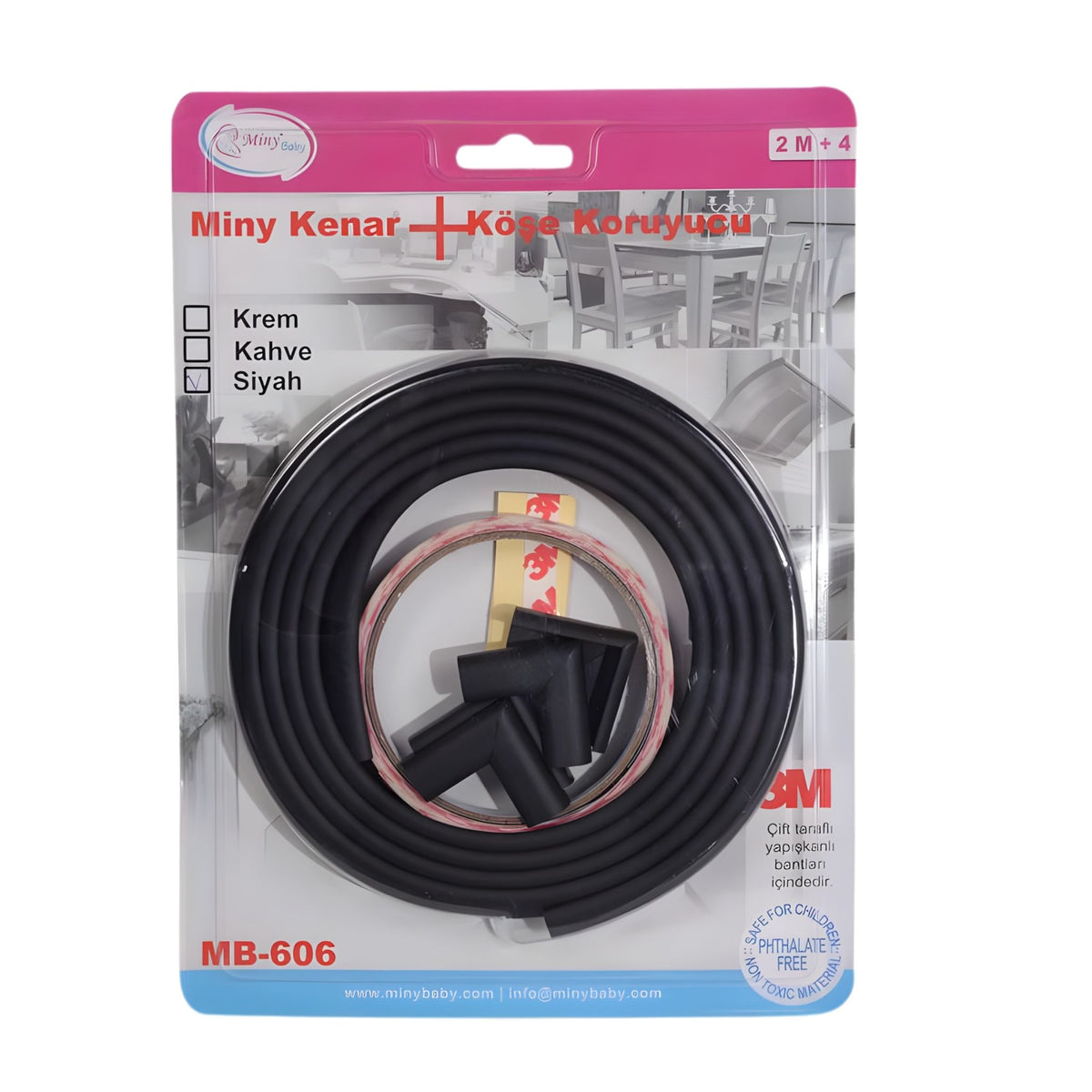 Miny Baby Kenar Köşe Koruyucu 2m Kenar + 4 Adet Köşe Siyah