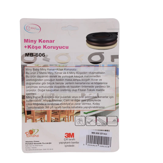 Miny Baby Kenar Köşe Koruyucu 2m Kenar + 4 Adet Köşe Siyah