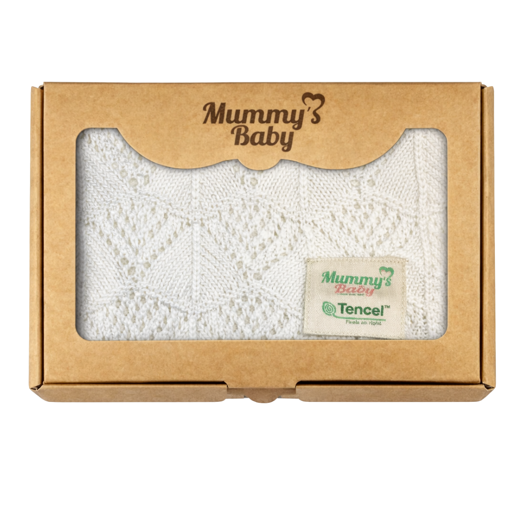 Mummy's Baby Tencel Örgü Dantel Desen Bebek Battaniyesi 80*100 Ekru