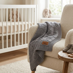 Mummy's Baby Tencel Örgü Dantel Desen Bebek Battaniyesi 80*100 Gri