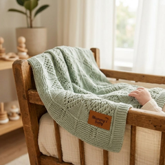 Mummy's Baby Tencel Örgü Dantel Desen Bebek Battaniyesi 80*100 Yeşil