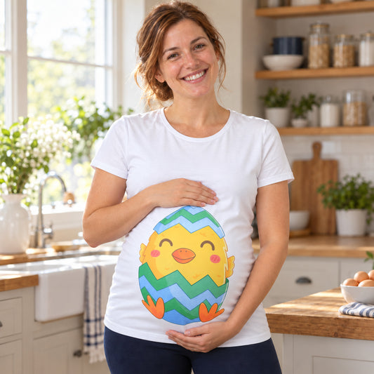 Mummy's Baby Civciv Desenli Hamile Tshirt Beyaz - Welcome Baby