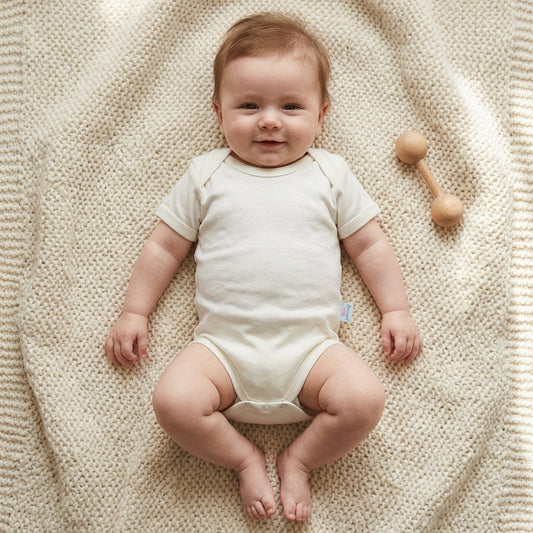Mummy's Baby Kısa Kol Body Ekru Bebek Üzerinde - Welcome Baby