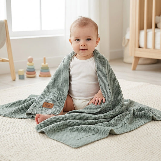 Mummy's Baby Organik Pamuk Battaniye 80x100 Yeşil - Welcome Baby