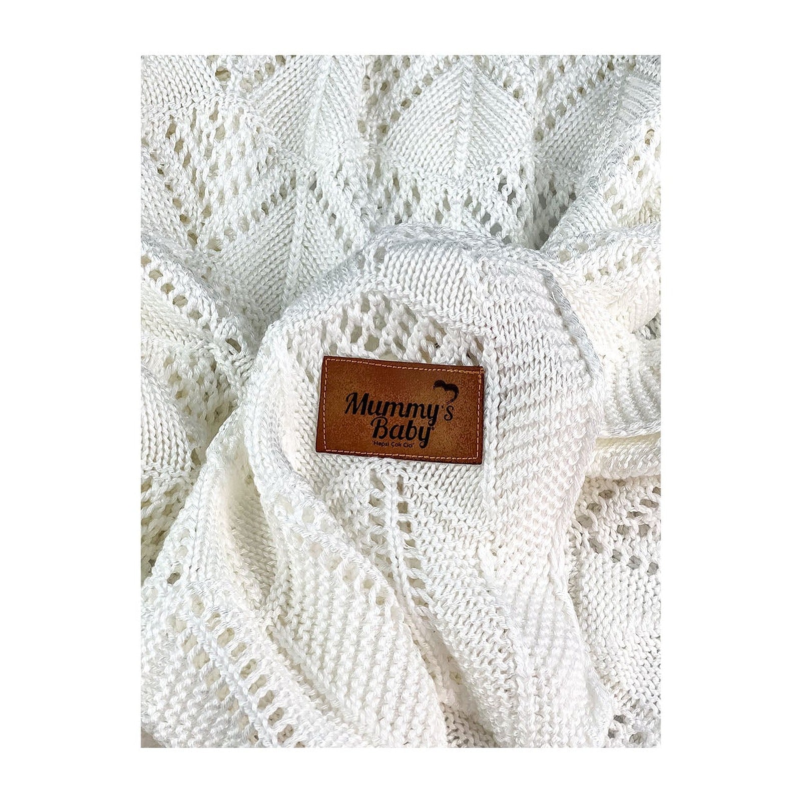 Mummy's Baby Tencel Örgü Dantel Desen Bebek Battaniyesi 80x100 Ekru