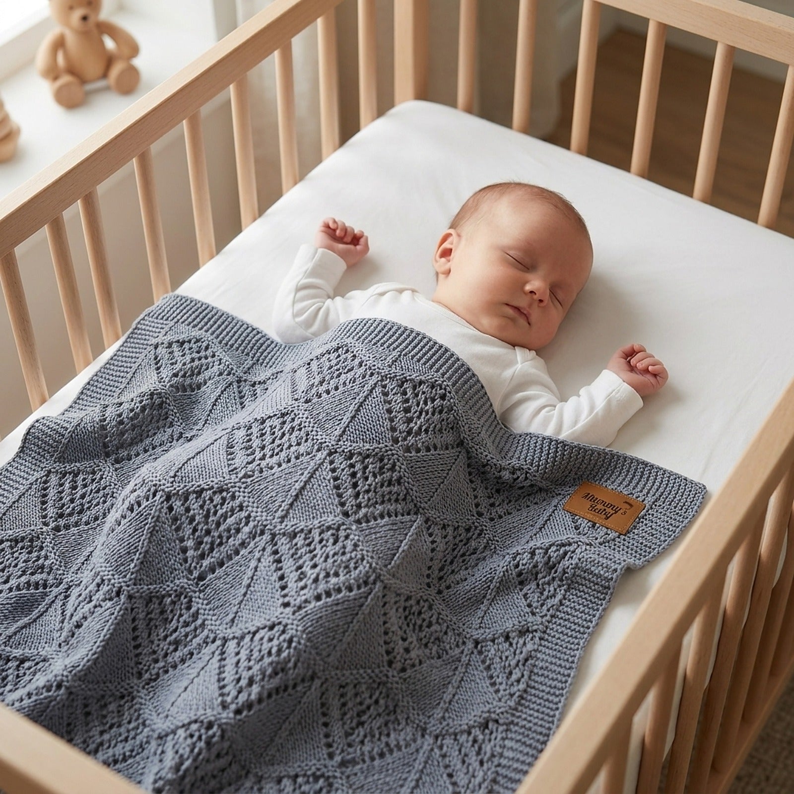 Mummy's Baby Tencel Örgü Dantel Desen Bebek Battaniyesi 80x100 Gri