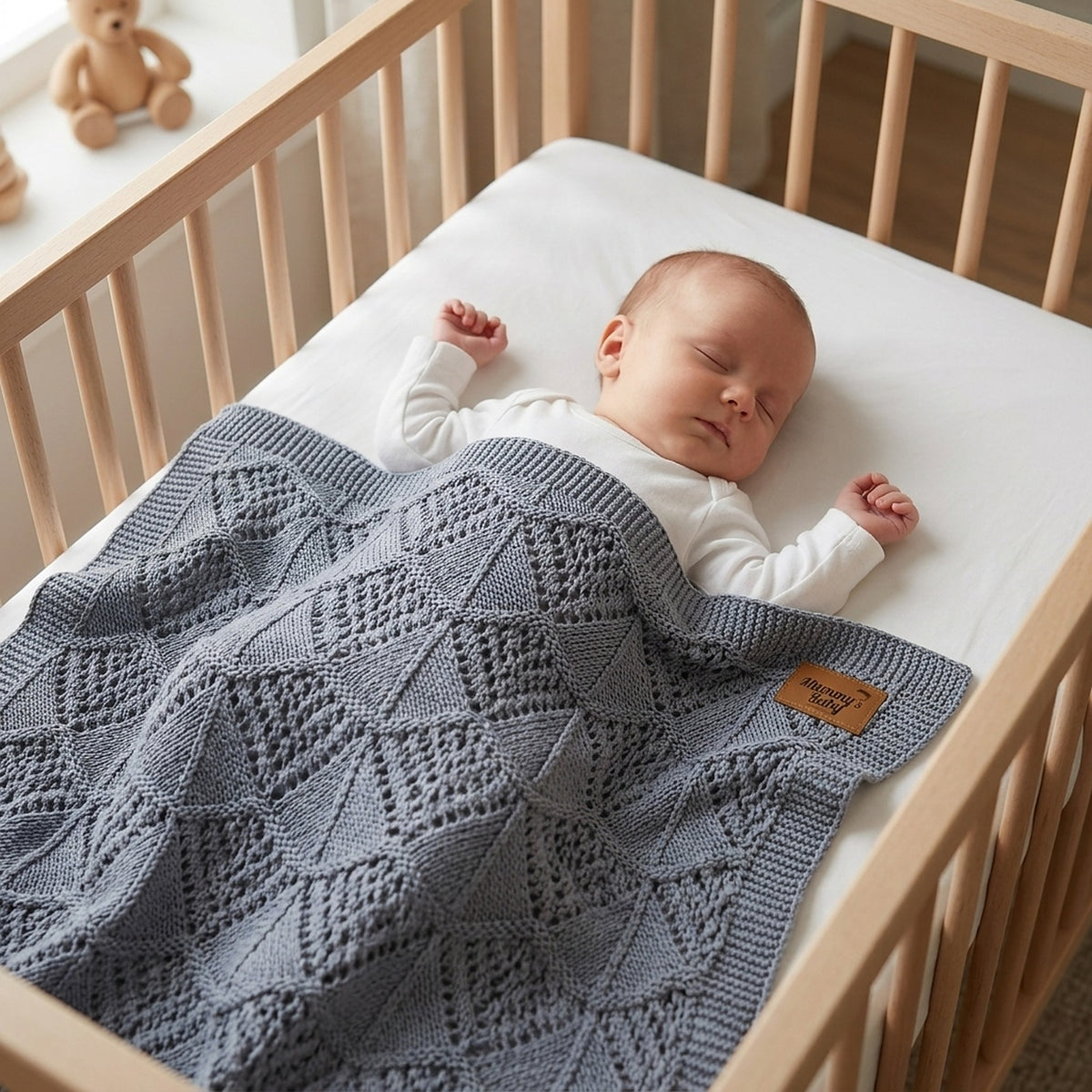 Mummy's Baby Tencel Örgü Dantel Desen Bebek Battaniyesi 80x100 Gri