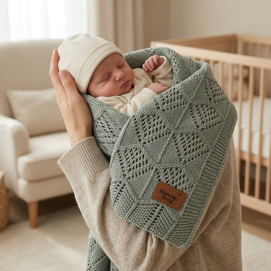 Mummy's Baby Tencel Örgü Dantel Desen Bebek Battaniyesi 80x100 Yeşil