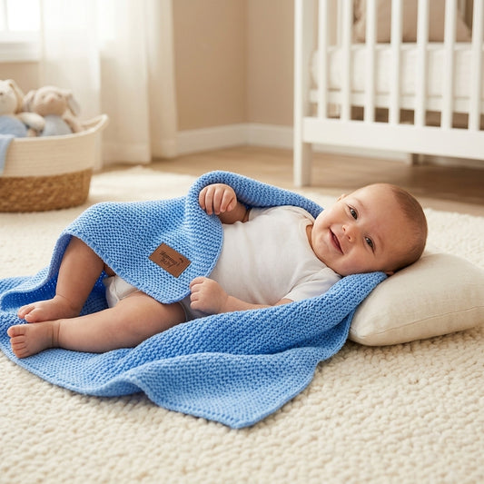 Mummy's Baby Triko Örgü Bebek Battaniyesi 80x100 Mavi