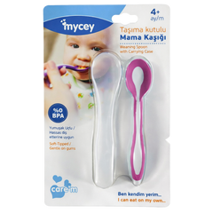 Mycey Taşıma Kutulu Mama Kaşığı Yumuşak Uçlu Pembe - Welcome Baby