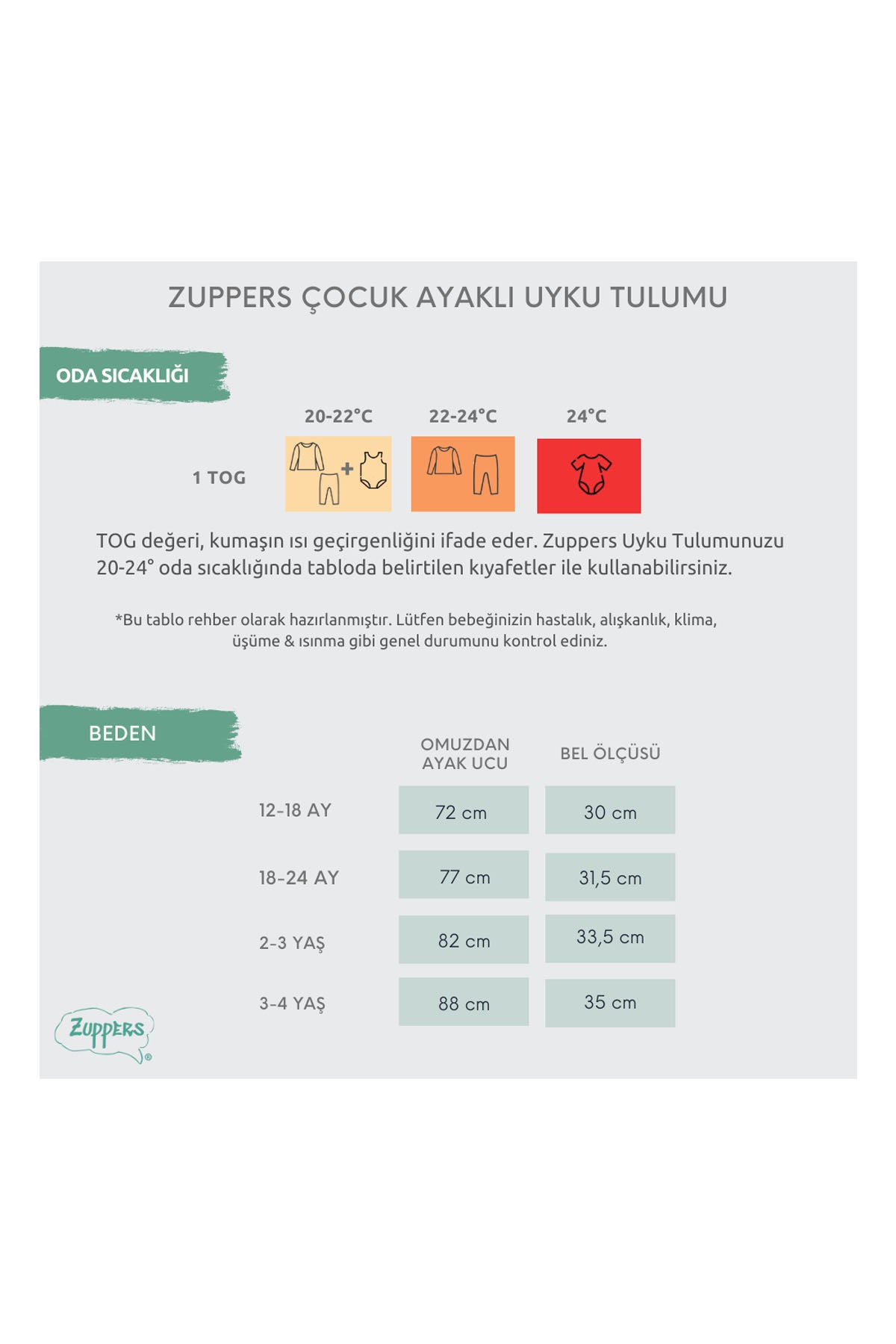 Zuppers Organik Pamuk Çocuk Ayaklı Uyku Tulumu