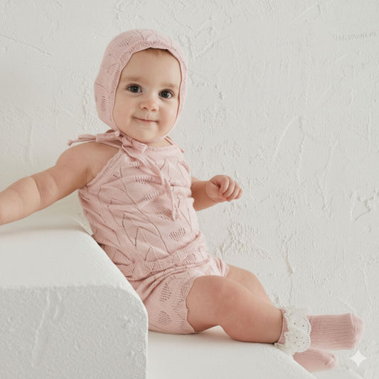 Patique Pembe Kız Bebek Ajurlu Organik Pamuk 3’lü Takım