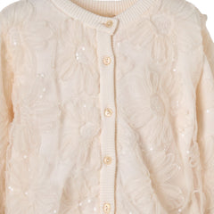 Patique Ekru Çiçekli Garnili Hırka