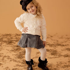 Patique Ekru Çiçekli Garnili Hırka