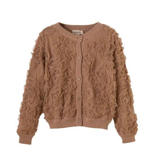 Patique Kahve Çiçekli Garnili Hırka