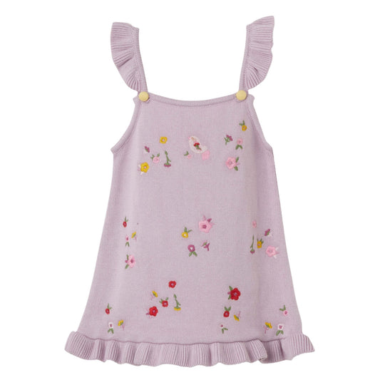 Patique Lila Çiçek Nakışlı Triko Elbise