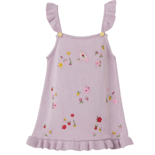 Patique Lila Çiçek Nakışlı Triko Elbise