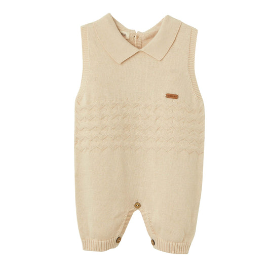 Patique Zikzaklı Şortlu Erkek Bebek Tulum Bej