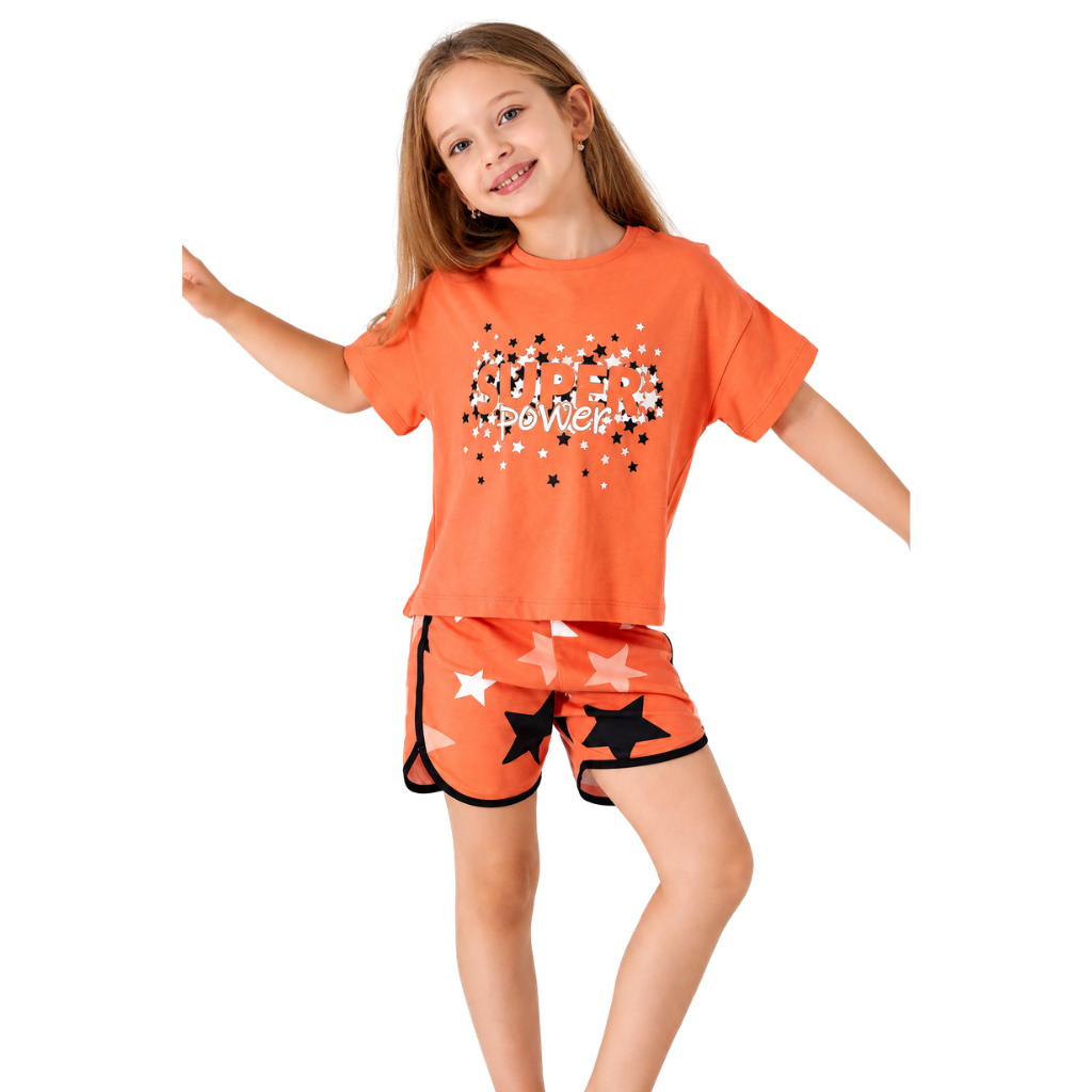 Roly Poly Kız Çocuk Süprem Şortlu Takım Super Power Turuncu
