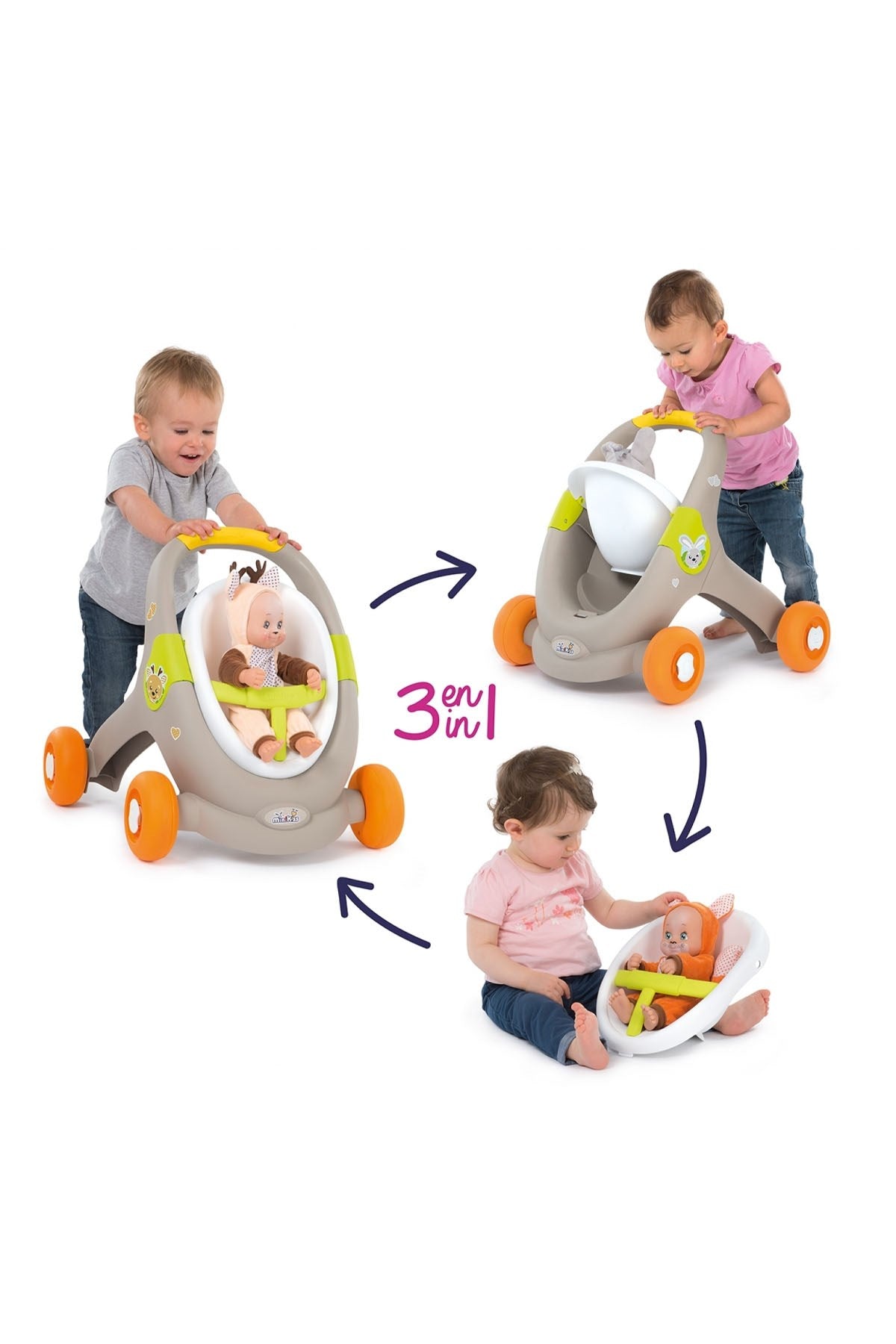 Smoby Minikiss 3in1 Bebek Arabası Oyuncağı