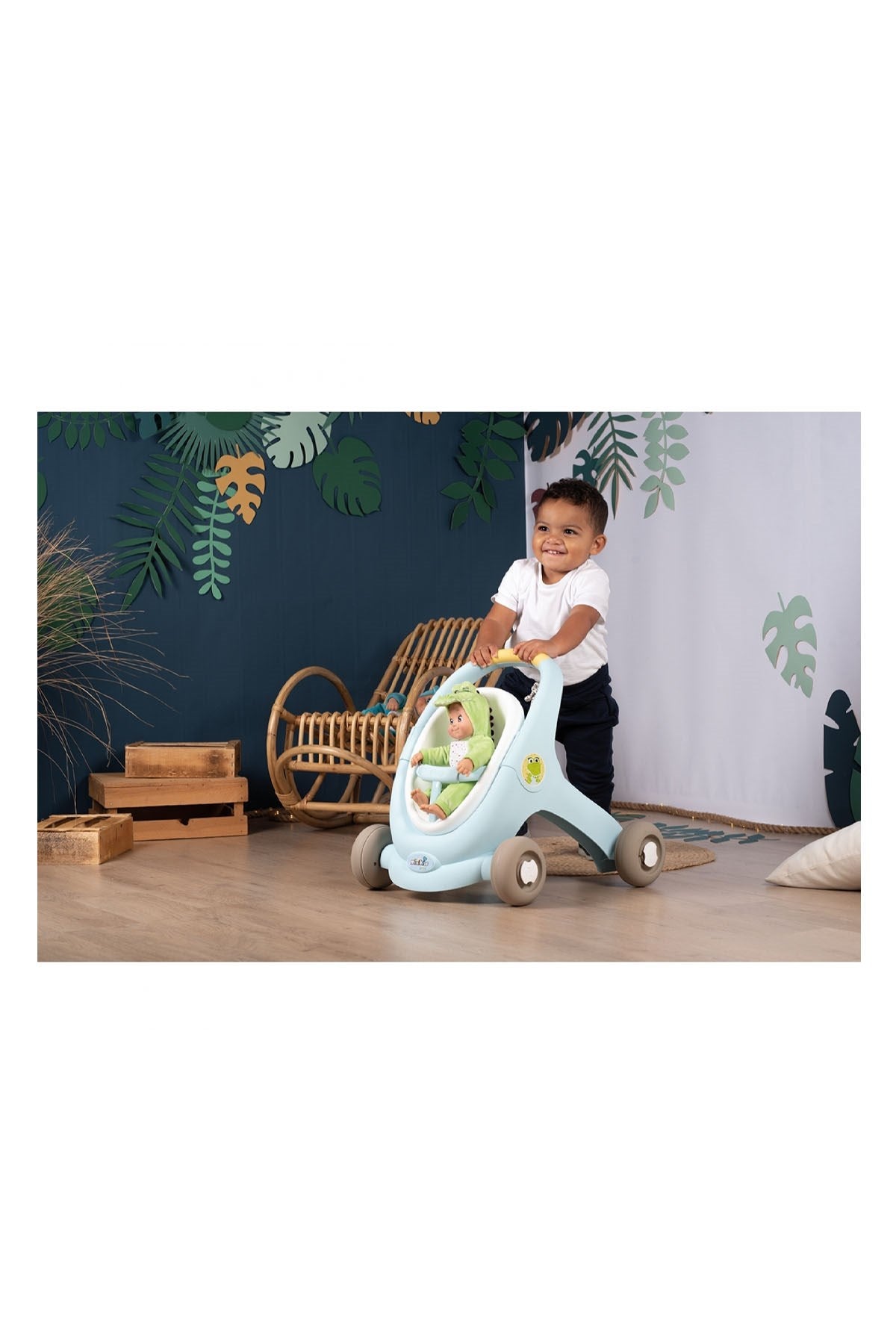 Smoby Minikiss 3'in1 Bebek Arabası Oyuncağı Mavi - Welcome Baby
