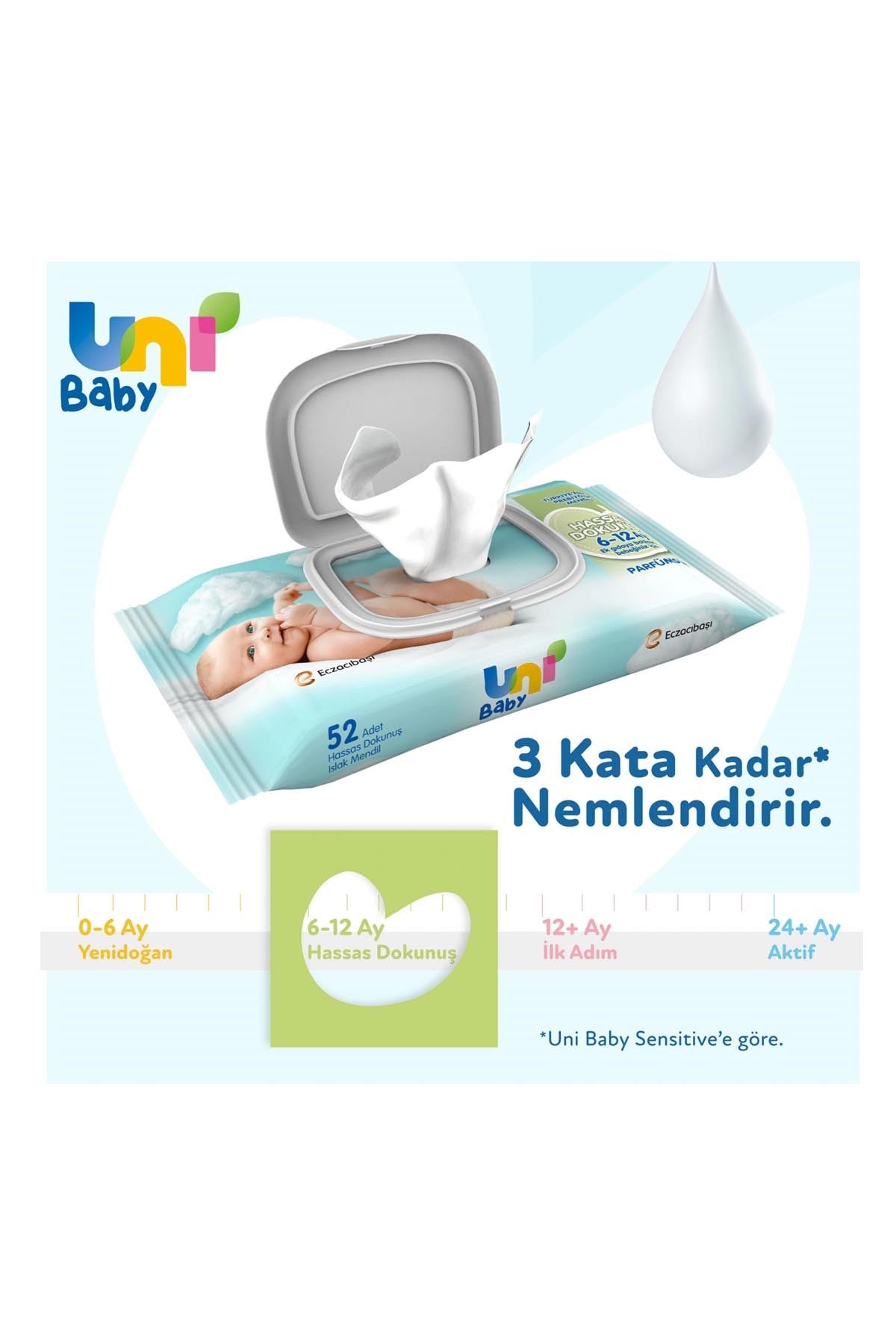 Uni Baby Hassas Dokunuş 3*52Li Islak Mendil