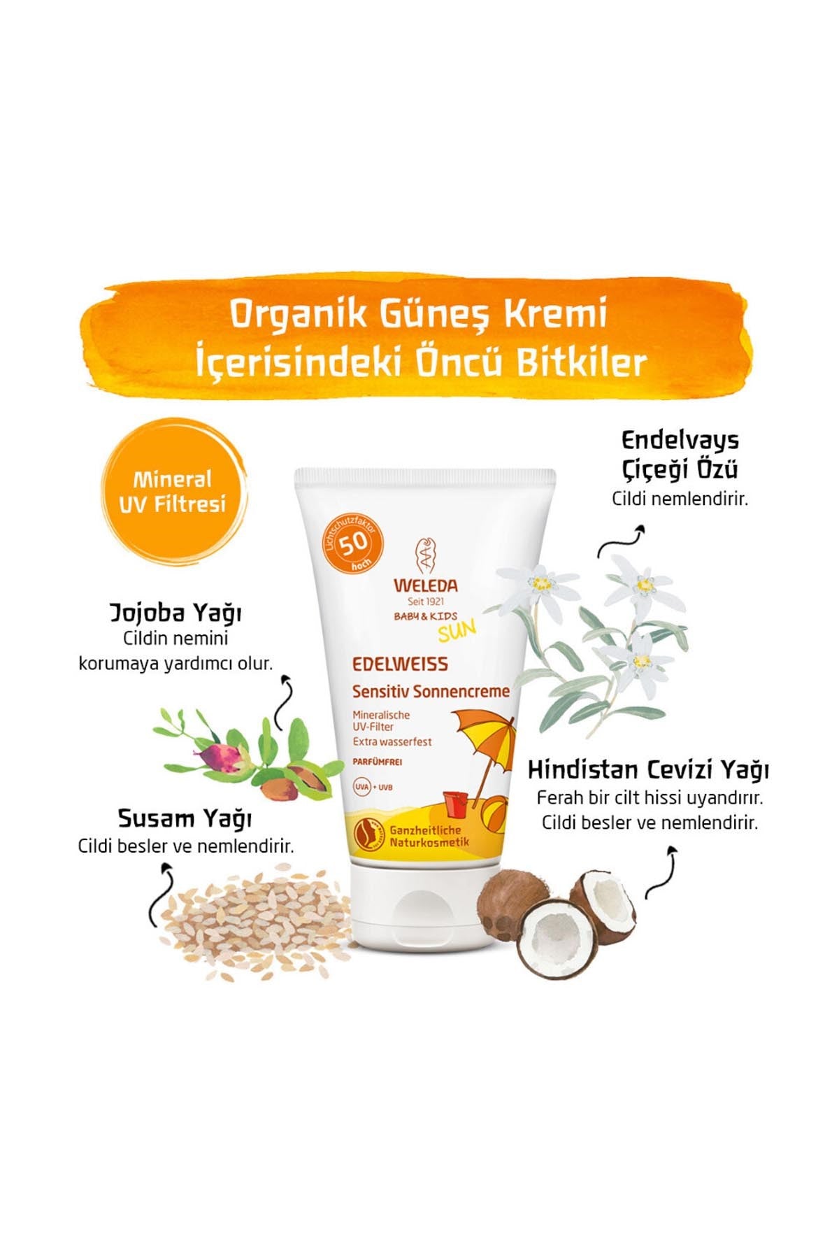 Weleda Edelweiss Organik Güneş Koruyucu Krem Spf50 50ml